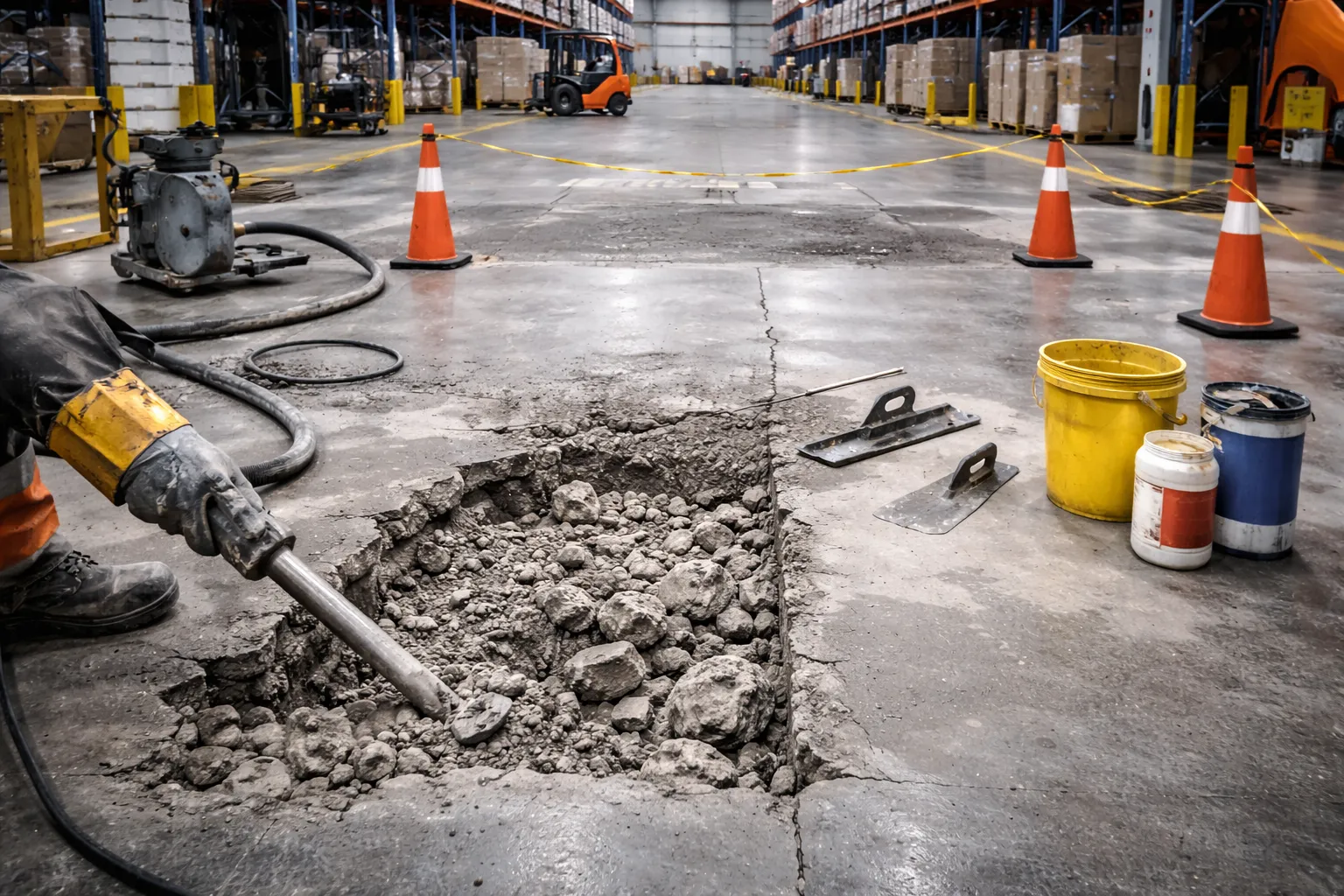 Пол в зоне проездов и манёвров погрузчиков